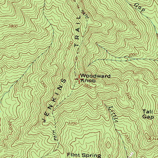 Topographic Map of Woodward Knob, NC