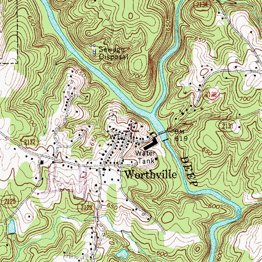 Topographic Map of Worthville, NC