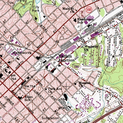 Topographic Map of Yadkin Junction, NC