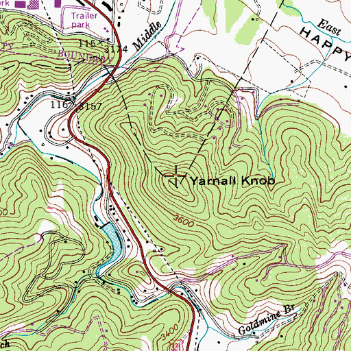 Topographic Map of Yarnall Knob, NC