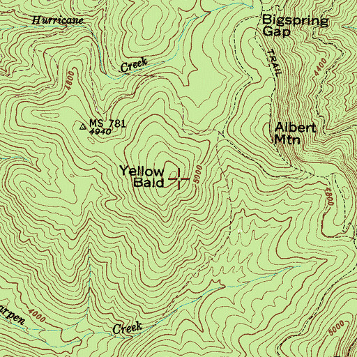 Topographic Map of Yellow Bald, NC