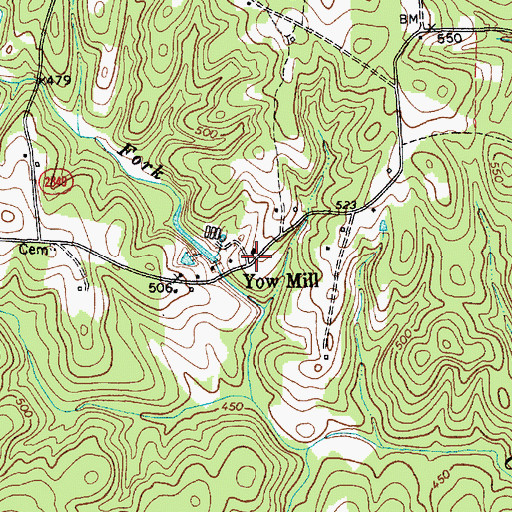 Topographic Map of Yow Mill, NC