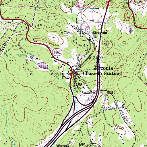 Topographic Map of Zirconia, NC