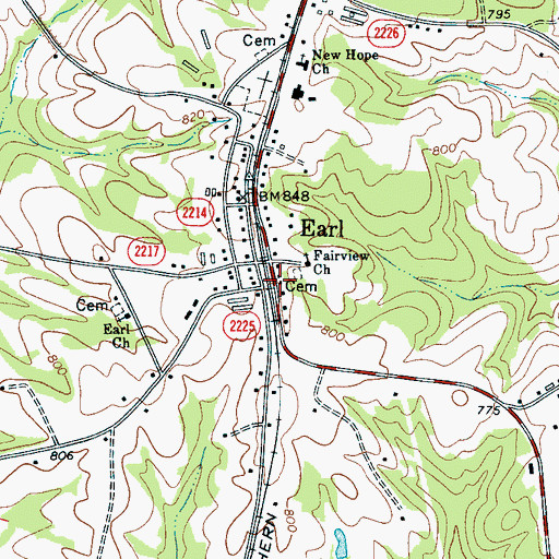 Topographic Map of Earl, NC