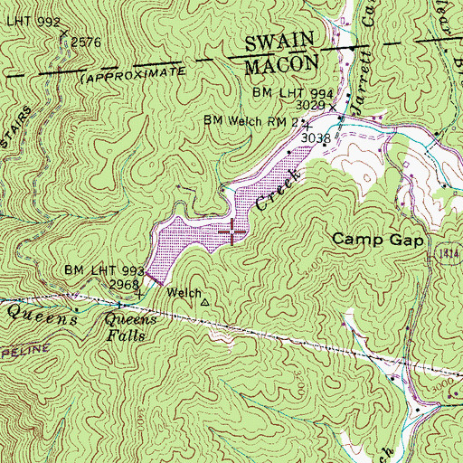 Topographic Map of Queens Creek Lake, NC