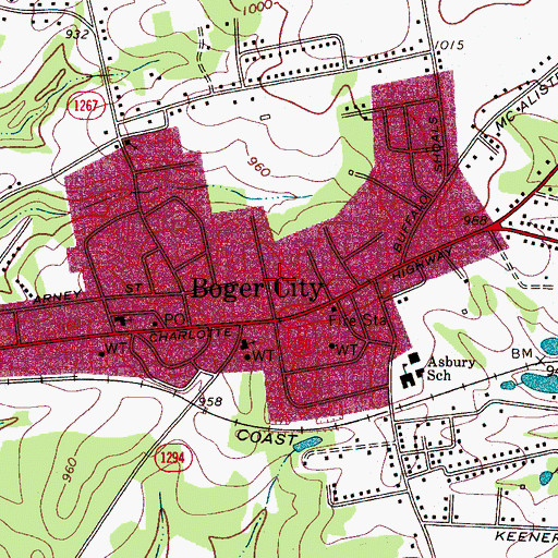 Topographic Map of Boger City, NC
