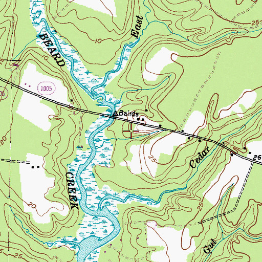 Topographic Map of Beards Creek, NC
