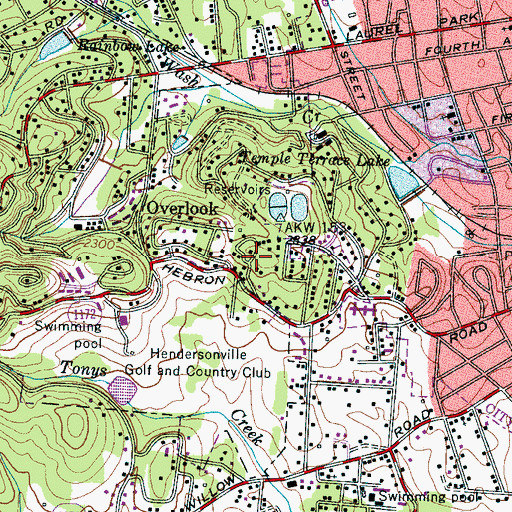 Topographic Map of Country Club Estates, NC
