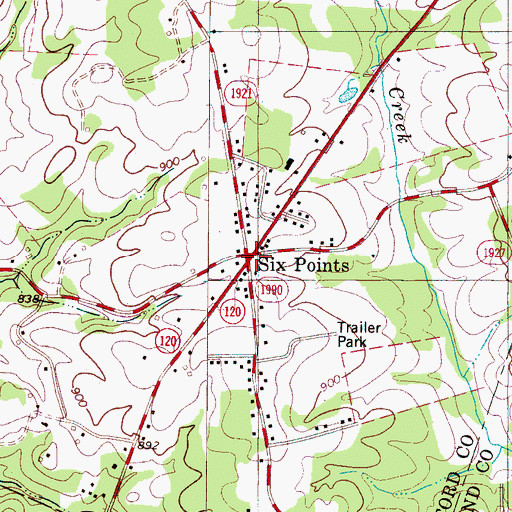 Topographic Map of Six Points, NC
