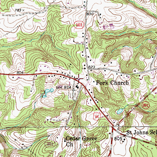 Topographic Map of Fork, NC