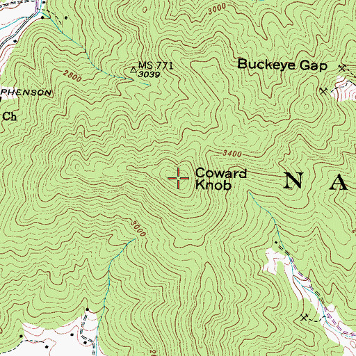 Topographic Map of Coward Knob, NC