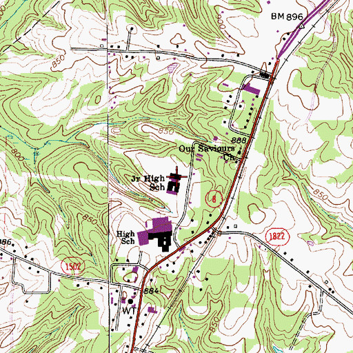 Topographic Map of North Davidson Junior High School, NC