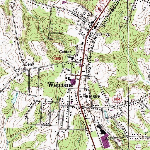 Topographic Map of Welcome Elementary School, NC