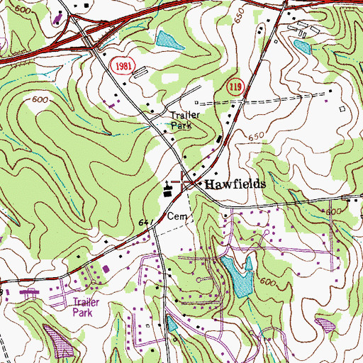 Topographic Map of Hawfields Church, NC