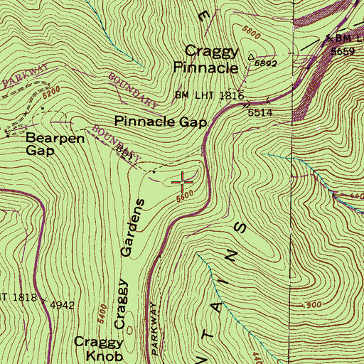 Topographic Map of Craggy Flats, NC