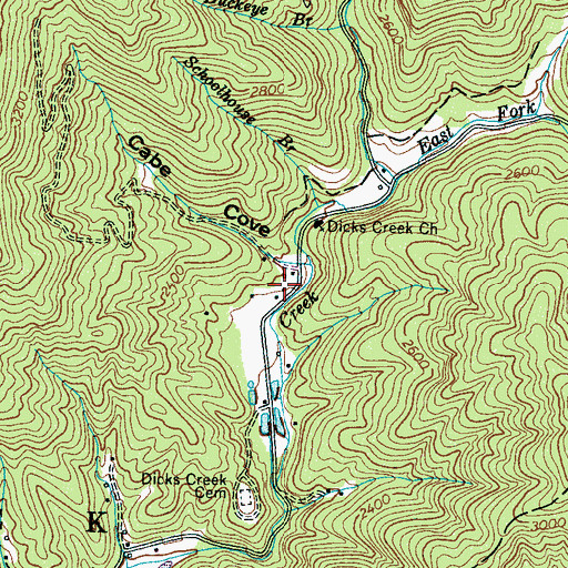 Topographic Map of Dicks Creek, NC