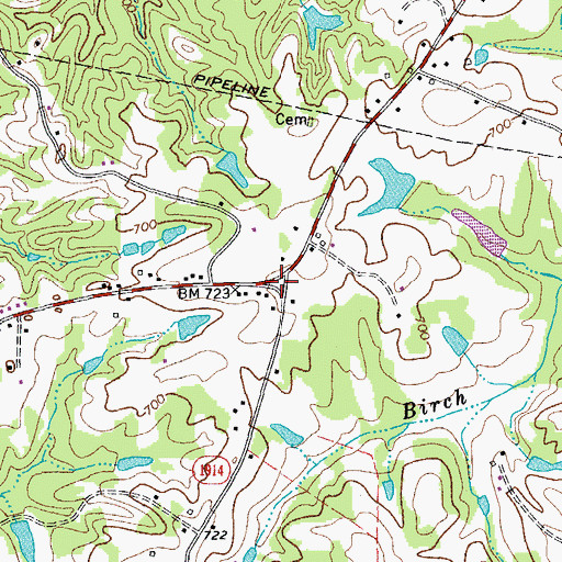 Topographic Map of Powells Store, NC