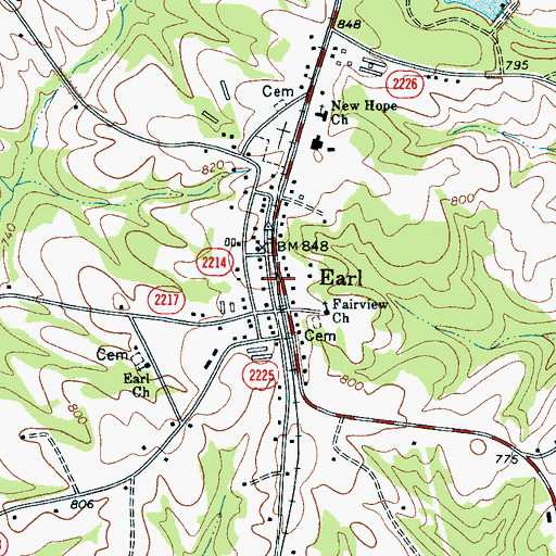 Topographic Map of Fairview Church, NC