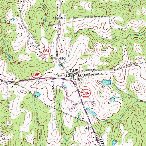 Topographic Map of Saint Andrews Church, NC