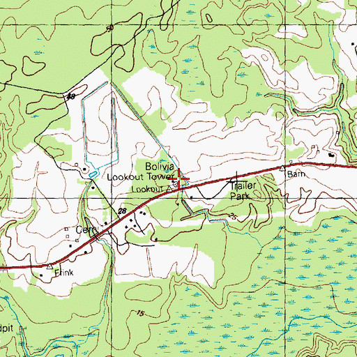 Topographic Map of Bolivia Lookout Tower, NC