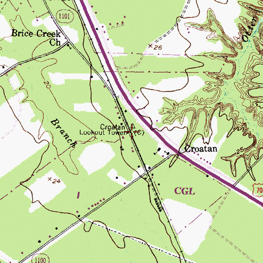Topographic Map of Croatan Lookout Tower, NC