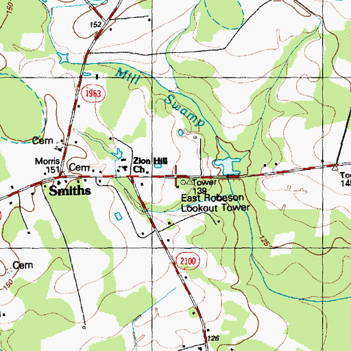 Topographic Map of East Robeson Lookout Tower, NC