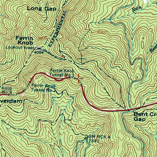 Topographic Map of Ferrin Knob Tunnel Number 1, NC