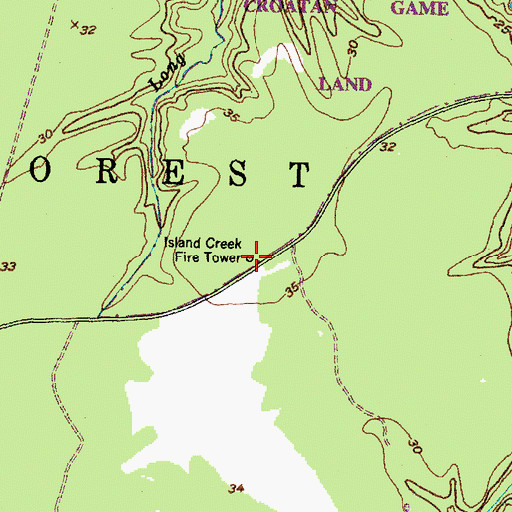 Topographic Map of Island Creek Fire Tower, NC
