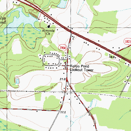 Topographic Map of Kinston Lookout Tower, NC
