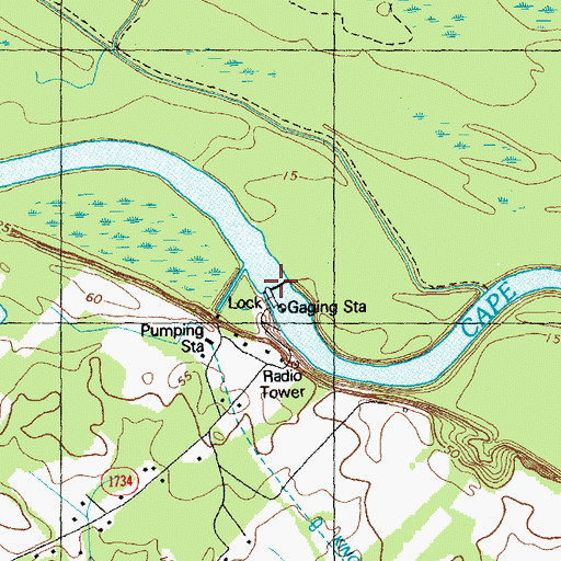 Topographic Map of Lock Number 1, NC