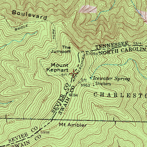 Topographic Map of Mount Kephart, TN