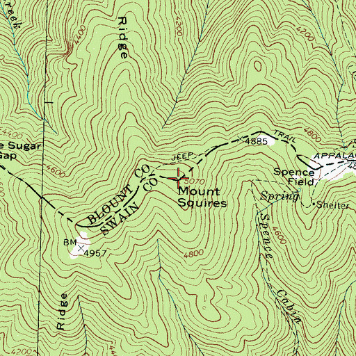 Topographic Map of Mount Squires, TN