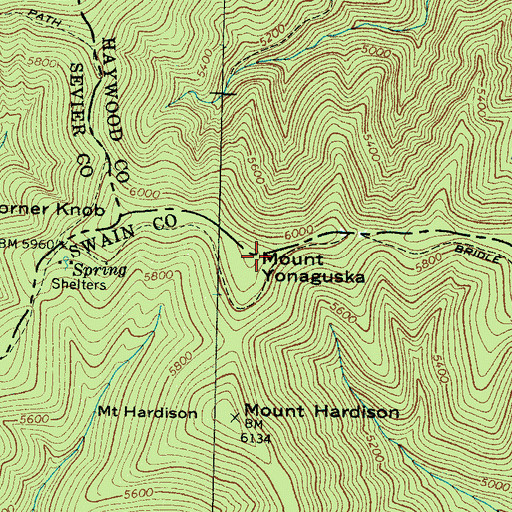 Topographic Map of Mount Yonaguska, NC