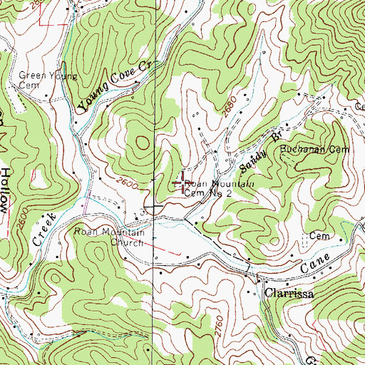 Topographic Map of Roan Mountain Cemetery Number 2, NC
