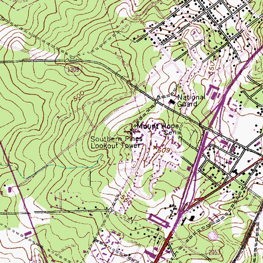 Topographic Map of Southern Pines Lookout Tower, NC