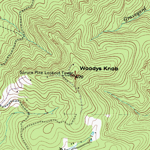 Topographic Map of Spruce Pine Lookout Tower, NC