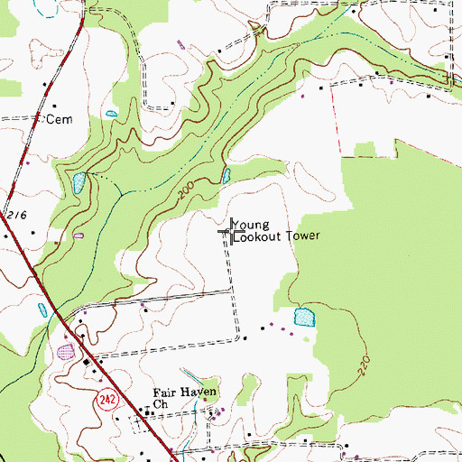 Topographic Map of Young Lookout Tower, NC