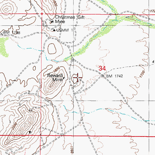 Topographic Map of Reward Mine, AZ