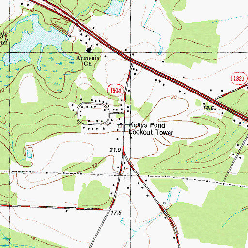 Topographic Map of Kellys Pond Lookout Tower, NC
