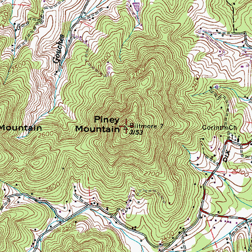 Topographic Map of Piney Mountain, NC