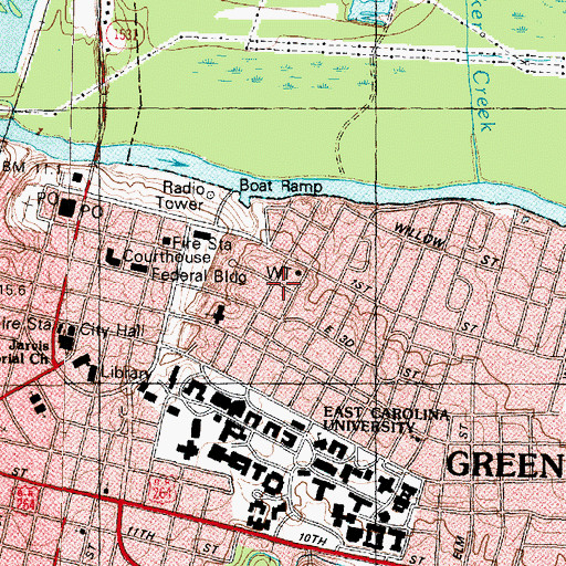 Topographic Map of Greenville, NC