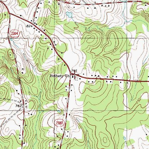 Topographic Map of Bethany United Methodist Church, NC