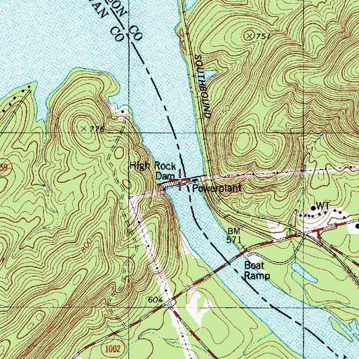 Topographic Map of High Rock Lake, NC