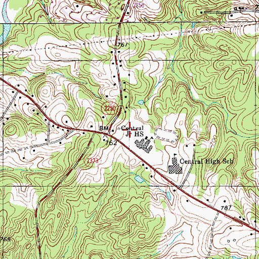 Topographic Map of Central Davidson Junior High School, NC