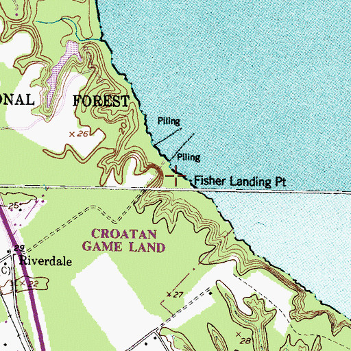Topographic Map of Fisher Landing Recreation Site, NC