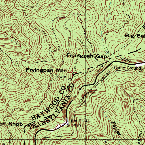 Topographic Map of Fryingpan Mountain Lookout, NC