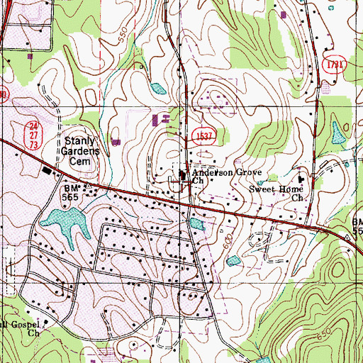 Topographic Map of Anderson Grove Church, NC
