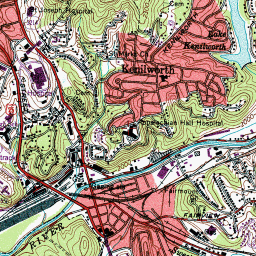 Topographic Map of Appalachian Hall Hospital (historical), NC