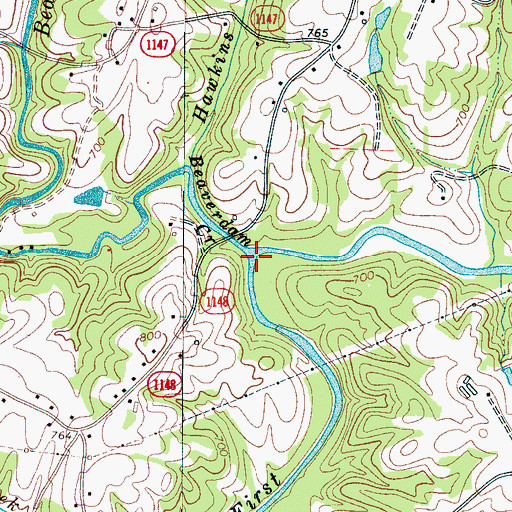 Topographic Map of Beaverdam Creek, NC