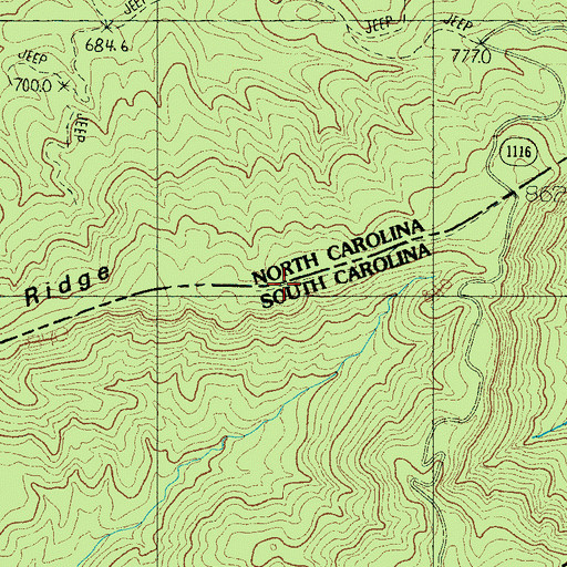 Topographic Map of Brushy Ridge, SC